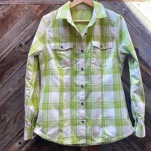 Eddie Bower button down green white plaid shirt